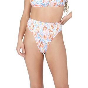 L*Space Bitsy Cut Multicolor Smocked High Leg High Waisted Bikini Swim Bottoms